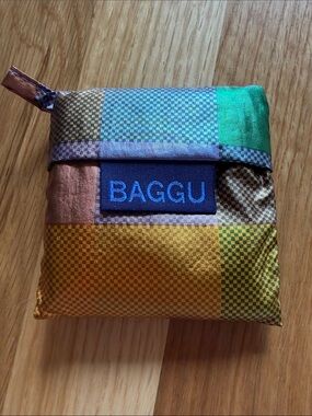 NWOT Baby BAGGU Madras Metallic Tote Bag, Gold Purple Check Reusable Shopping